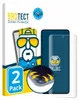 A product shot of a screen protector packaging and a smartphone with a screen protector applied. Produktbild-Vorschau