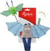 Two plush bat toys and a teething ring are displayed against a white background, with a red product tag. Produktbild-Vorschau