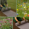 A collage showing a person unrolling a wildflower mat and close-ups of blooming wildflower meadows. Produktbild-Vorschau