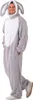 A man wearing a grey rabbit costume with large ears and a white chest panel, standing against a white background. Produktbild-Vorschau