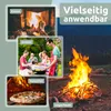 A collage of images showing different uses of wood briquettes, including a fireplace, a barbecue, a pizza oven, and a campfire. Produktbild-Vorschau