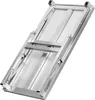 A stainless steel work table, folded and viewed from an angle. Produktbild-Vorschau