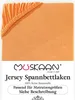 A close-up of an orange fitted sheet with text and a logo below. Produktbild-Vorschau