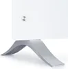 A close-up shot of the base and lower part of a white electric heater, showing its silver metal stand. Náhľad obrázku produktu