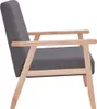 A side view of a dark gray fabric armchair with light wood frame. Voir les images du produit