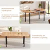 A collage of images showing a wooden extendable dining table from different angles, with text overlays describing its features. Náhľad obrázku produktu