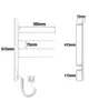 A diagram of a white electric towel dryer with dimensions indicated. Podgląd zdjęcia produktu