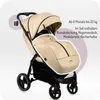 A beige stroller with black and gold accents, presented against a light gray and white background with circular graphic overlays. Anteprima dell’immagine prodotto