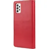 A red flip wallet case for a smartphone, shown from the front with the camera module visible. Produktbild-Vorschau