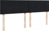 A black headboard with two wooden legs is shown against a white background. Produktbild-Vorschau