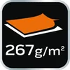 A graphic showing layers of material with text indicating weight. Produktbild-Vorschau