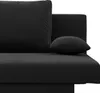 A close-up view of a black sofa, showing the texture of the fabric and the shape of the cushions. Produktbild-Vorschau