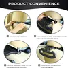 This is a collage of four images showing the step-by-step installation of a car headrest hook. Produktbild-Vorschau