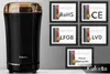 A black coffee grinder with a gold lid is displayed next to five framed certificates, including RoHS, CE, LFGB, LVD, and Sanepidu. The Kuketo brand name is visible on the grinder and in the bottom right corner. Podgląd zdjęcia produktu