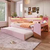 A pink bed with a pull-out trundle, desk, and LED lighting in a bedroom setting. Náhľad obrázku produktu