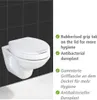 A wall-mounted toilet seat with descriptive text in English and German. Produktbild-Vorschau