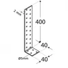 A technical drawing of an L-shaped metal bracket with dimensions and hole specifications. Produktbild-Vorschau