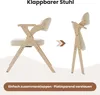 A folding chair shown in its open and folded states, with an arrow indicating the transition. Produktbild-Vorschau