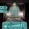 A person sleeping in a bed with a ceiling fan overhead, showing airflow and sound levels. Náhled obrázku produktu