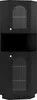 A black corner cabinet with two doors and two shelves. Produktbild-Vorschau