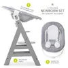 A product image showing a baby high chair and a newborn set attachment, with descriptive text and numbering. Produktbild-Vorschau
