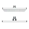 Two views of a modern, square shower head, one from above and one from the side, against a white background. Produktbild-Vorschau