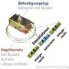 Diagram illustrating a thermostat with different connector types and capillary tube information. Produktbild-Vorschau