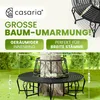 A black metal garden bench designed to surround a tree, with dimensions indicated. Produktbild-Vorschau