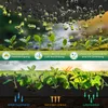 A split image showing a close-up of water droplets on a black fabric, with small plants growing below, and a larger view of plants growing on a black fabric in a garden setting. Produktbild-Vorschau