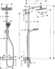 Technical drawing with dimensions of a shower system. Produktbild-Vorschau