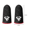 Two black finger sleeves with a white logo and red trim, shown against a white background with measurement indicators. Produktbild-Vorschau