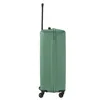 A green suitcase with an extended handle and wheels, shown from the side against a white background. Produktbild-Vorschau