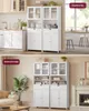 A collage of two images showing white storage cabinets in different room settings. Produktbild-Vorschau