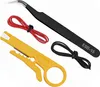 A set of tools for electronics work, including tweezers, a wire stripper, and wires. Voir les images du produit