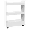 A white, three-tier storage cart with wheels. Voir les images du produit