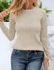 ASKSA Damen T-Shirt Rundhals Plissee Langarmshirts Basic Produktbild-Vorschau 2