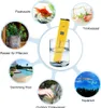 A collage of images showing different applications of a digital water tester, including fish breeding, plant watering, drinking water, swimming pools, outdoor water, and aquariums. Produktbild-Vorschau