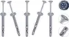 Multiple screw anchors are displayed against a white background, with close-up views of the screw heads and anchor tips on the right side. Produktbild-Vorschau