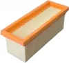 A rectangular air filter with an orange frame and beige pleated filter material, shown against a white background. Produktbild-Vorschau