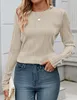 ASKSA Damen T-Shirt Rundhals Plissee Langarmshirts Basic Produktbild-Vorschau 3