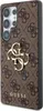 A close-up, angled view of a brown phone case with a repeating Guess logo pattern and a prominent gold Guess logo in the center. Produktbild-Vorschau