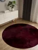 benuta Basic Kunstfaser Fellteppich Furry - Bordeaux rund Produktbild-Vorschau 2