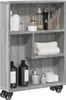 A gray wooden storage cart with various bathroom items on its shelves. Náhľad obrázku produktu
