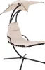 A cream-colored lounge chair with a black frame and a cream-colored umbrella is shown against a white background. Voir les images du produit