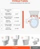 A diagram showing how to measure a toilet for a bidet attachment, with examples of compatible and incompatible toilet types. Produktbild-Vorschau