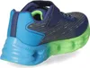 A side view of a child's sneaker with a blue and green sole. Voir les images du produit