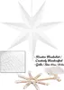 A white paper star lantern with small perforations, shown hanging, with a close-up of its texture and a separate image of its internal LED light string and wooden frame. Náhled obrázku produktu