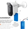 Diagram showing how to connect a battery to a security camera. Produktbild-Vorschau