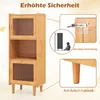 A bamboo cabinet with multiple compartments and doors, shown with safety features highlighted. Produktbild-Vorschau