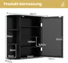 A diagram showing the dimensions of a black bathroom cabinet with a mirrored door. Náhľad obrázku produktu